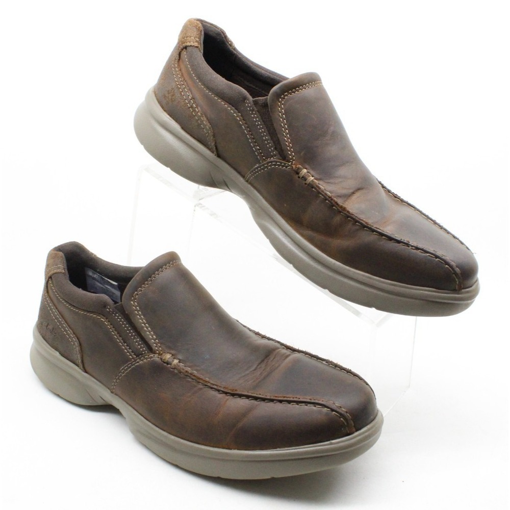 Clarks Collection Bradley Step Slip On Loafers Mens 10.5 Brown Leather Round Toe